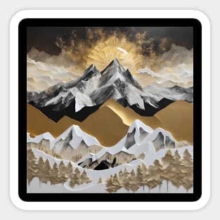 Golden Sunrise Over the Mountains - Abstract Landscape Art Sticker